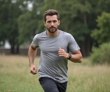 Uomo che corre con determinazione