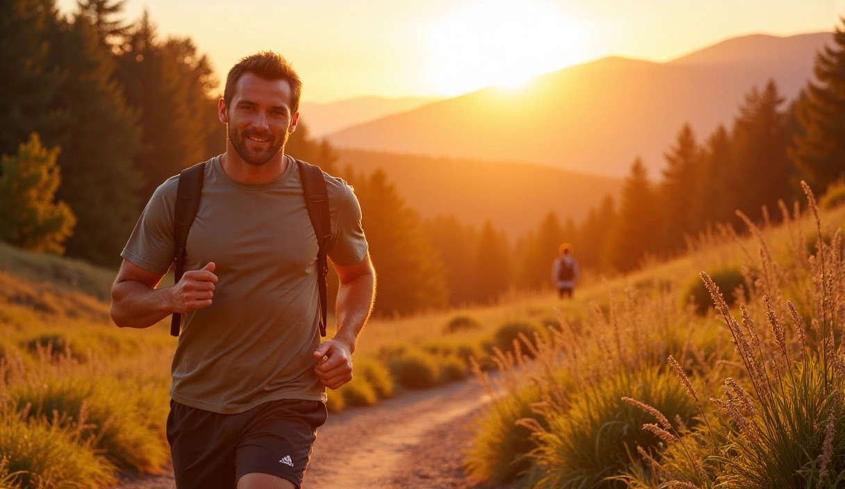 Uomo energico in ambiente naturale e soleggiato
