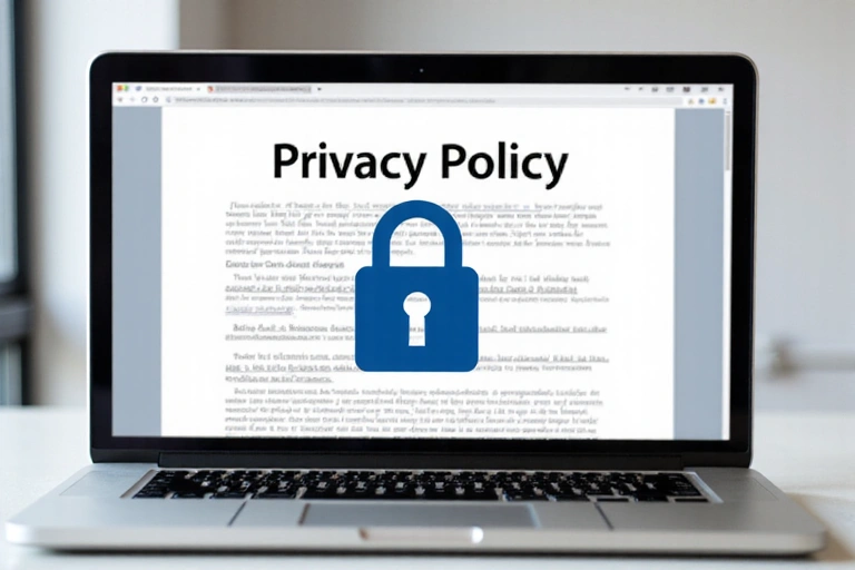 Laptop with privacy policy document on screen