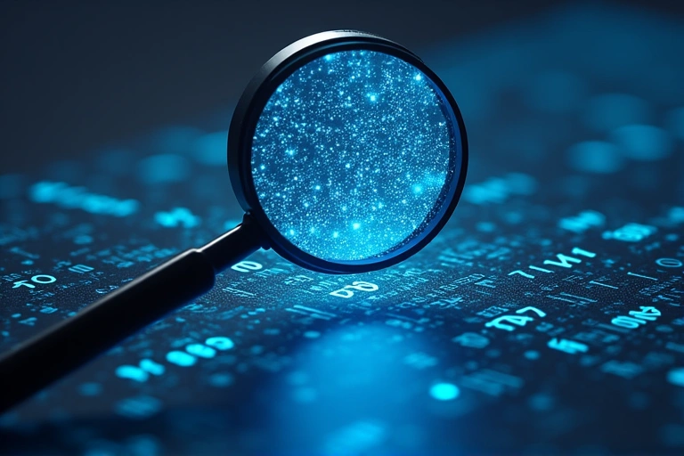 Magnifying glass over data symbols
