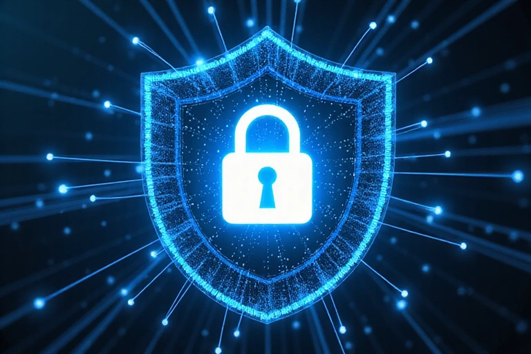 Shield icon with digital padlock