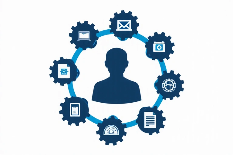 User with gears and document icons